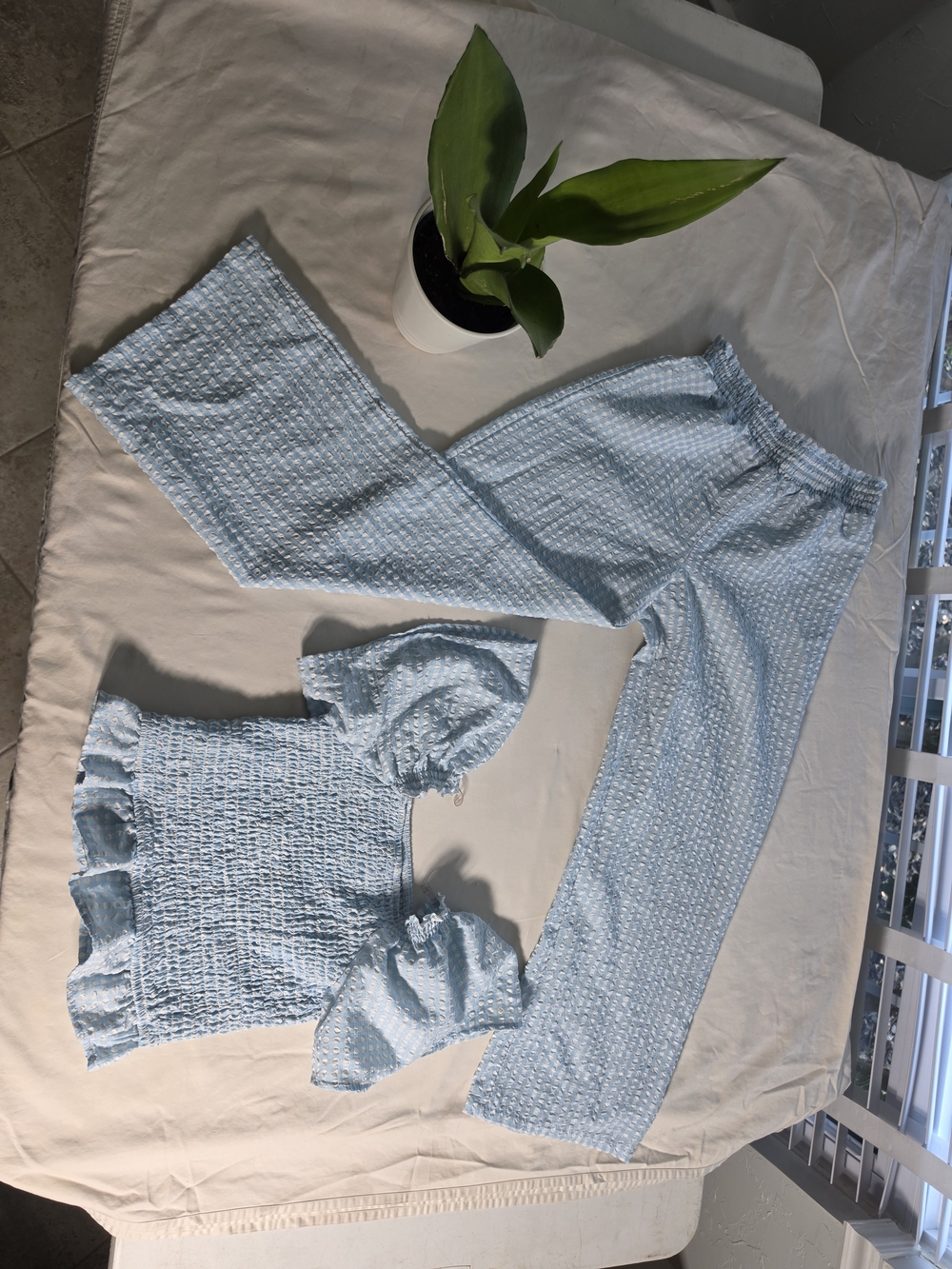 Art Class Light Blue Smocked Two-Piece Set - Girls XL Pants & Crop Top